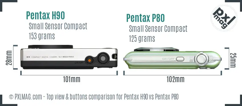 Pentax H90 vs Pentax P80 top view buttons comparison