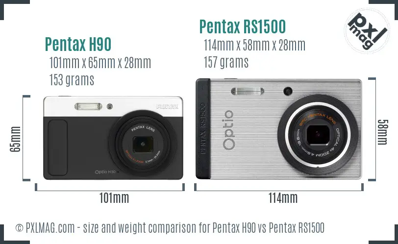 Pentax H90 vs Pentax RS1500 size comparison