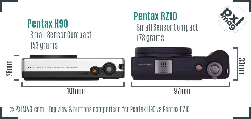 Pentax H90 vs Pentax RZ10 top view buttons comparison