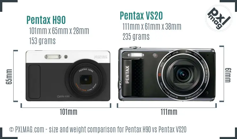 Pentax H90 vs Pentax VS20 size comparison
