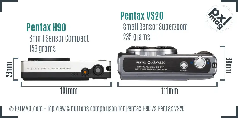 Pentax H90 vs Pentax VS20 top view buttons comparison