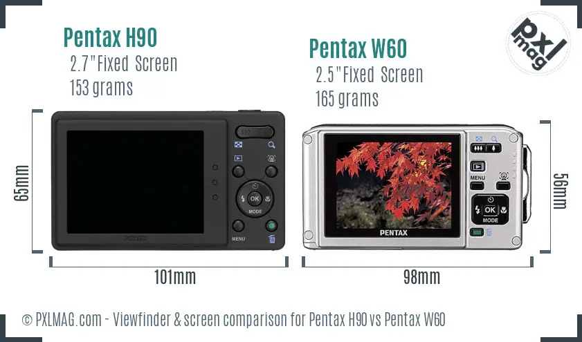 Pentax H90 vs Pentax W60 Screen and Viewfinder comparison