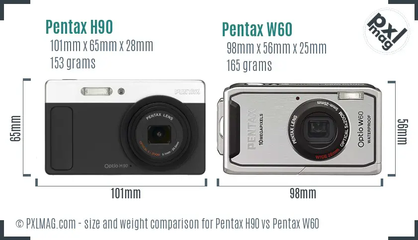 Pentax H90 vs Pentax W60 size comparison