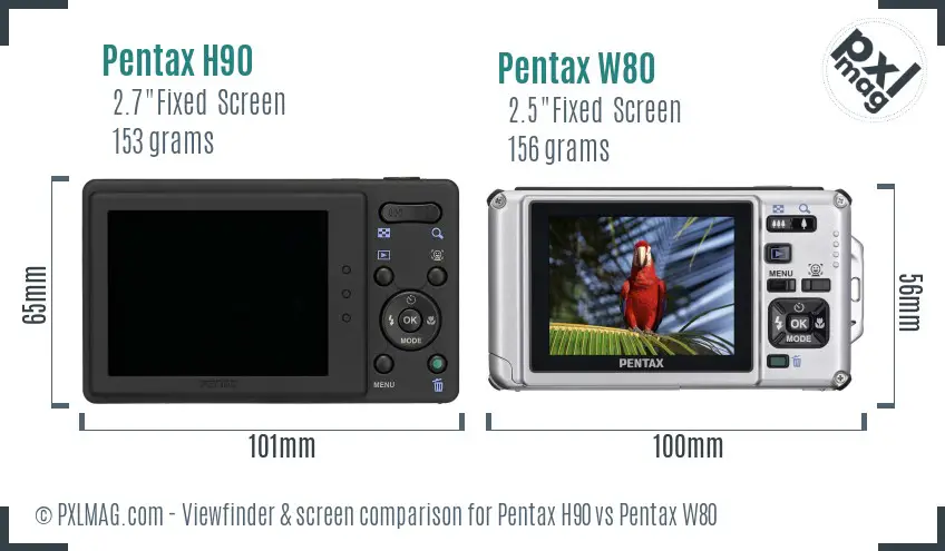 Pentax H90 vs Pentax W80 Screen and Viewfinder comparison