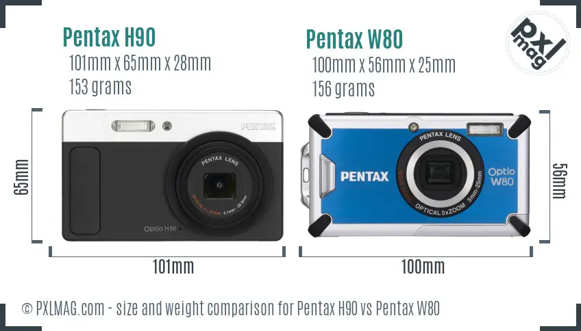 Pentax H90 vs Pentax W80 size comparison