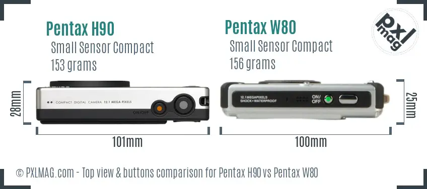 Pentax H90 vs Pentax W80 top view buttons comparison
