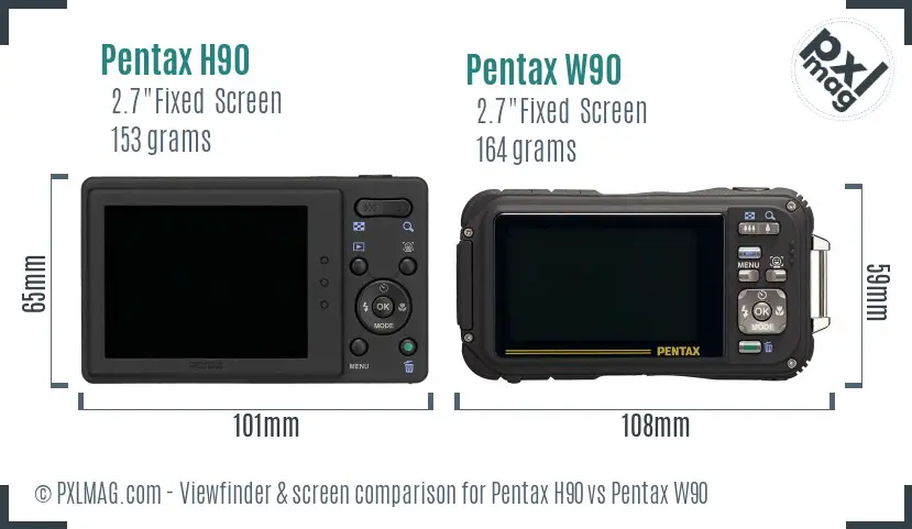Pentax H90 vs Pentax W90 Screen and Viewfinder comparison
