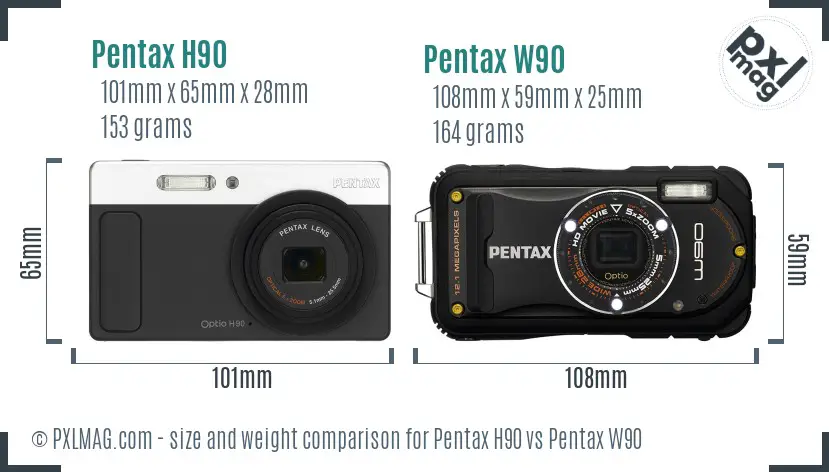 Pentax H90 vs Pentax W90 size comparison