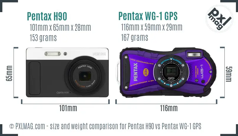 Pentax H90 vs Pentax WG-1 GPS size comparison