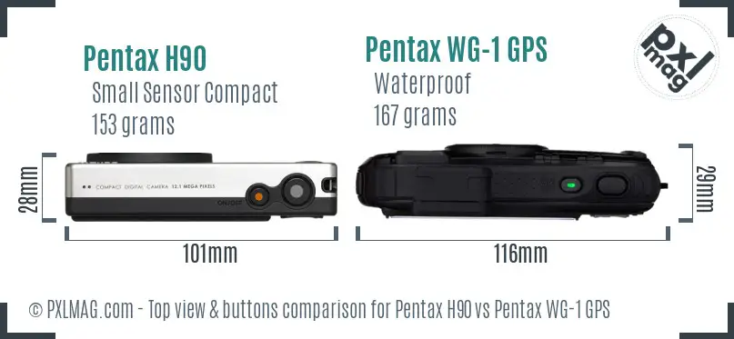 Pentax H90 vs Pentax WG-1 GPS top view buttons comparison
