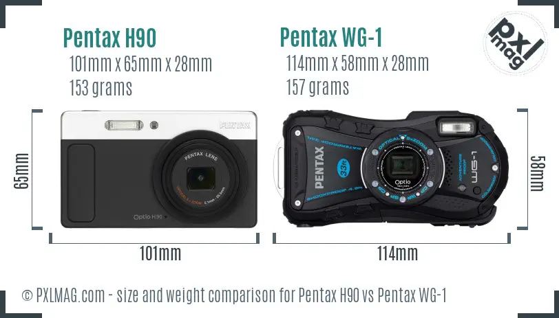 Pentax H90 vs Pentax WG-1 size comparison