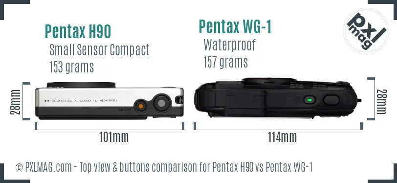 Pentax H90 vs Pentax WG-1 top view buttons comparison
