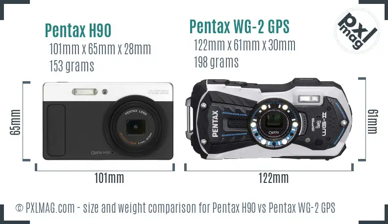 Pentax H90 vs Pentax WG-2 GPS size comparison