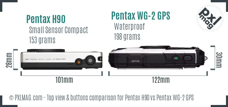 Pentax H90 vs Pentax WG-2 GPS top view buttons comparison