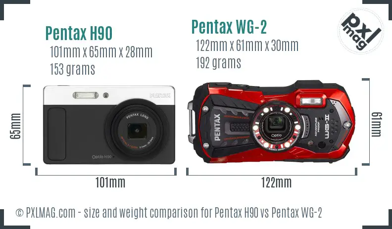 Pentax H90 vs Pentax WG-2 size comparison