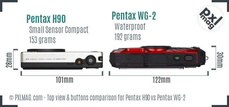 Pentax H90 vs Pentax WG-2 top view buttons comparison