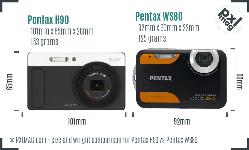 Pentax H90 vs Pentax WS80 size comparison