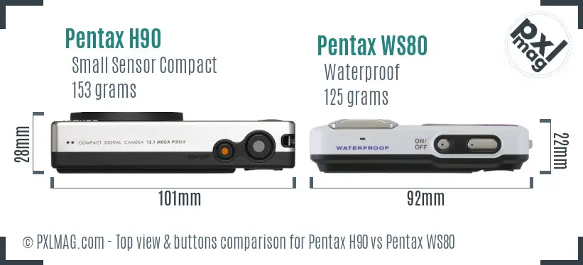 Pentax H90 vs Pentax WS80 top view buttons comparison