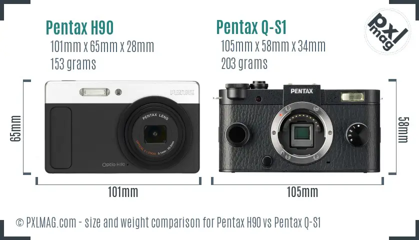 Pentax H90 vs Pentax Q-S1 size comparison