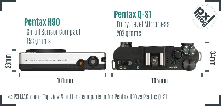 Pentax H90 vs Pentax Q-S1 top view buttons comparison