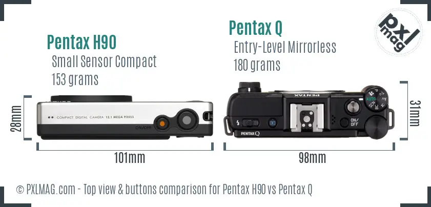 Pentax H90 vs Pentax Q top view buttons comparison