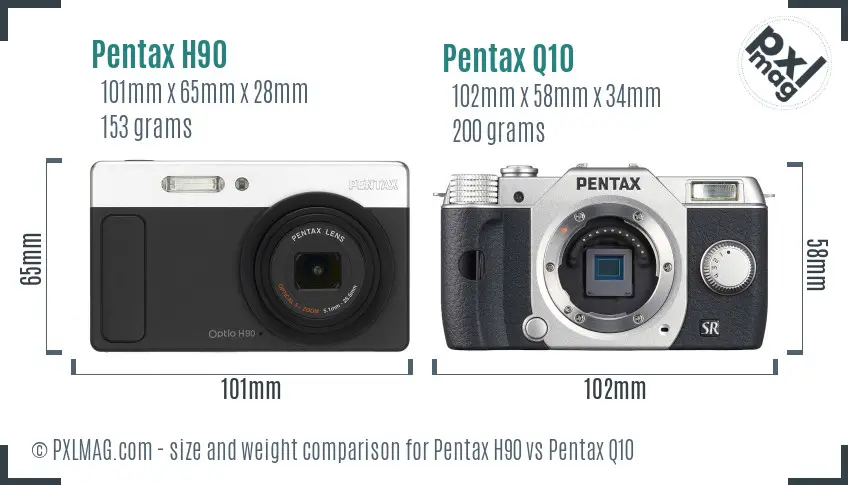 Pentax H90 vs Pentax Q10 size comparison