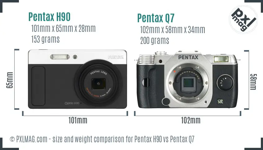 Pentax H90 vs Pentax Q7 size comparison