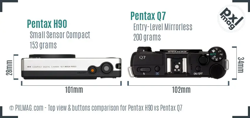 Pentax H90 vs Pentax Q7 top view buttons comparison