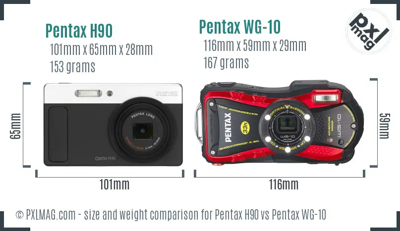 Pentax H90 vs Pentax WG-10 size comparison