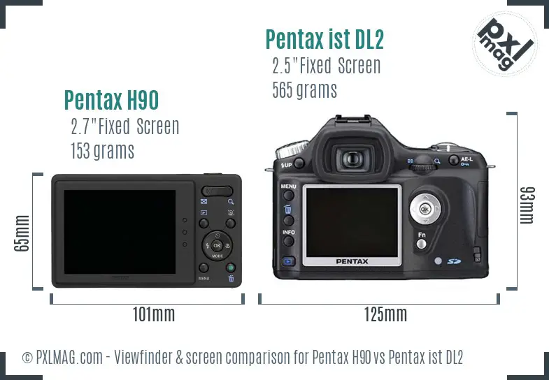 Pentax H90 vs Pentax ist DL2 Screen and Viewfinder comparison