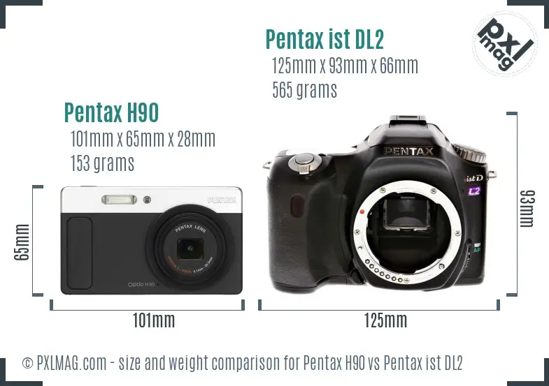 Pentax H90 vs Pentax ist DL2 size comparison