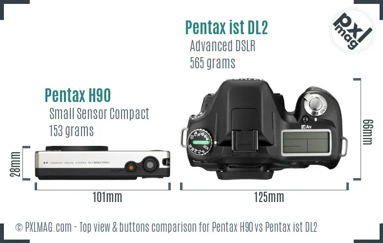 Pentax H90 vs Pentax ist DL2 top view buttons comparison