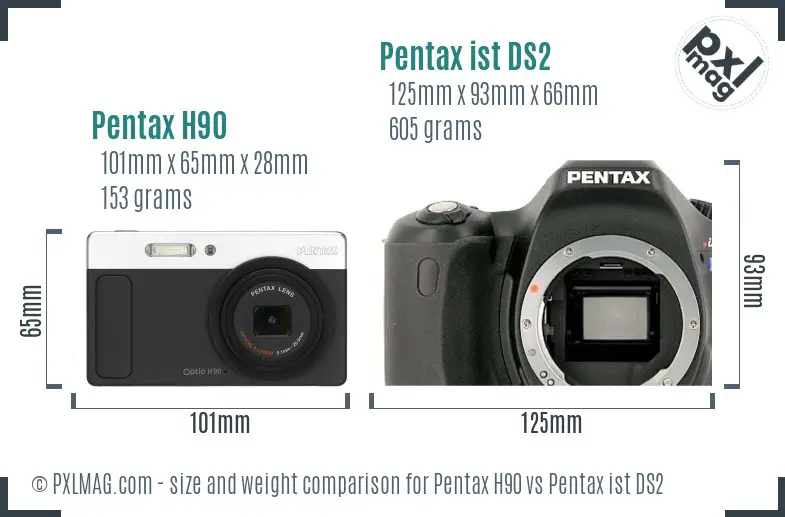 Pentax H90 vs Pentax ist DS2 size comparison