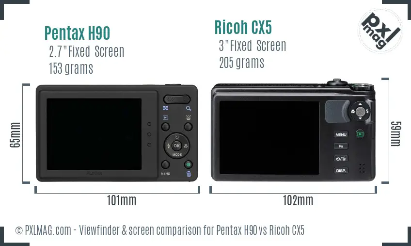 Pentax H90 vs Ricoh CX5 Screen and Viewfinder comparison