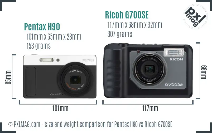 Pentax H90 vs Ricoh G700SE size comparison
