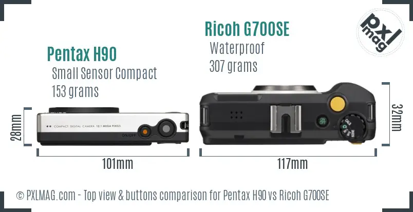 Pentax H90 vs Ricoh G700SE top view buttons comparison