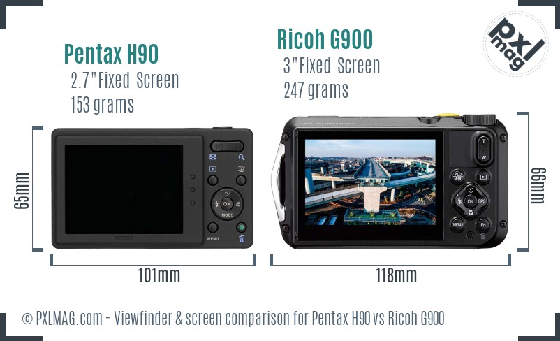 Pentax H90 vs Ricoh G900 Screen and Viewfinder comparison
