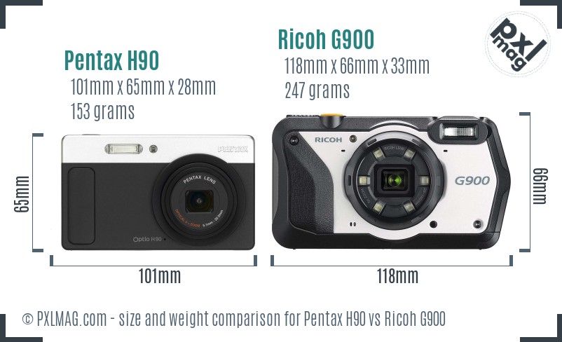 Pentax H90 vs Ricoh G900 size comparison