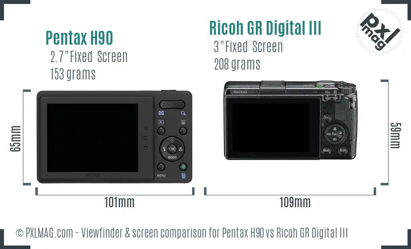 Pentax H90 vs Ricoh GR Digital III Screen and Viewfinder comparison Pentax H90 vs Ricoh GR Digital III Screen and Viewfinder comparison