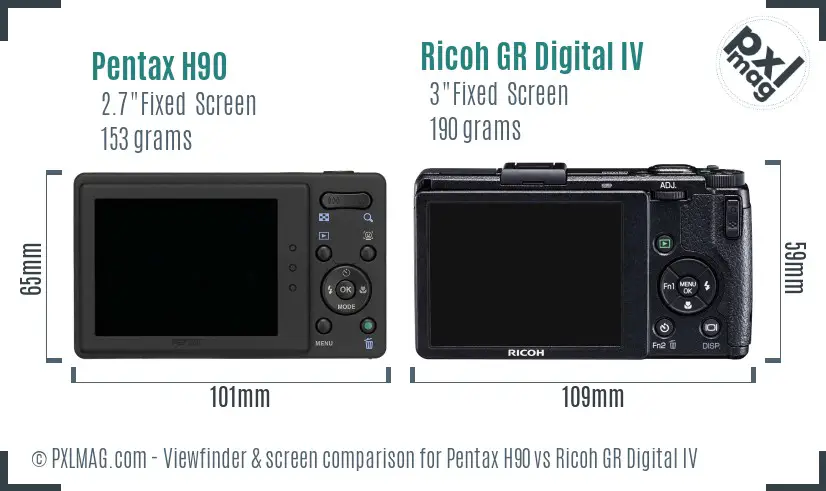 Pentax H90 vs Ricoh GR Digital IV Screen and Viewfinder comparison