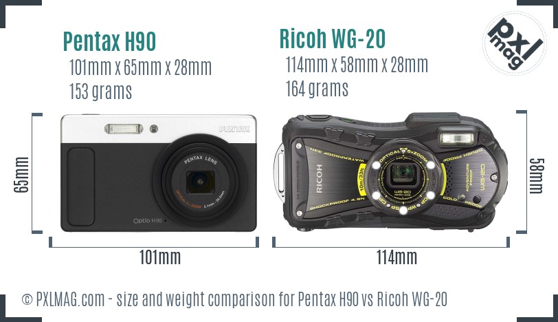 Pentax H90 vs Ricoh WG-20 size comparison Pentax H90 vs Ricoh WG-20 size comparison
