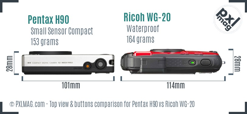 Pentax H90 vs Ricoh WG-20 top view buttons comparison