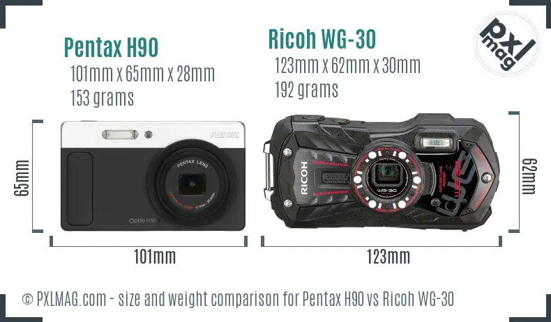 Pentax H90 vs Ricoh WG-30 size comparison