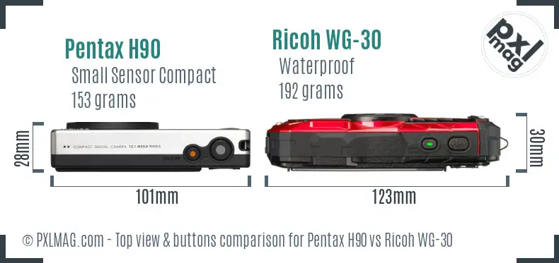 Pentax H90 vs Ricoh WG-30 top view buttons comparison