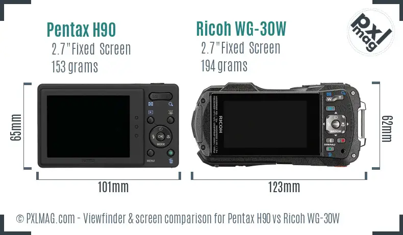 Pentax H90 vs Ricoh WG-30W Screen and Viewfinder comparison