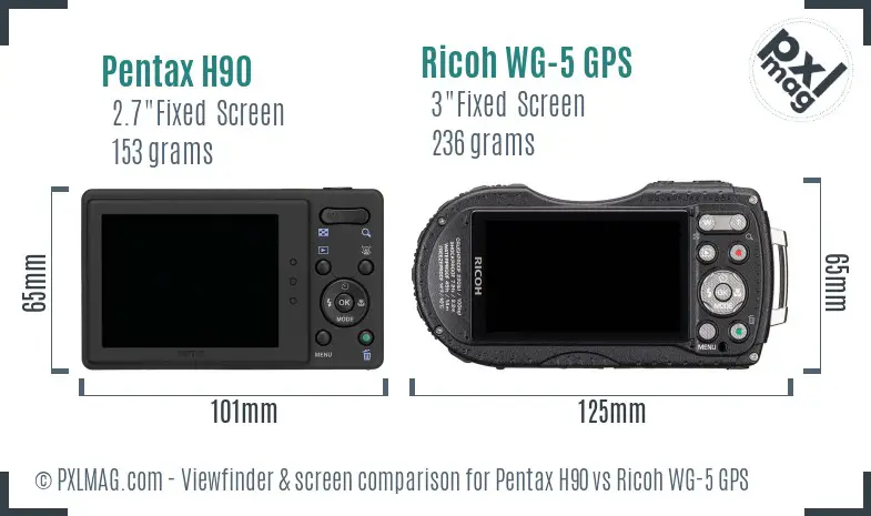 Pentax H90 vs Ricoh WG-5 GPS Screen and Viewfinder comparison