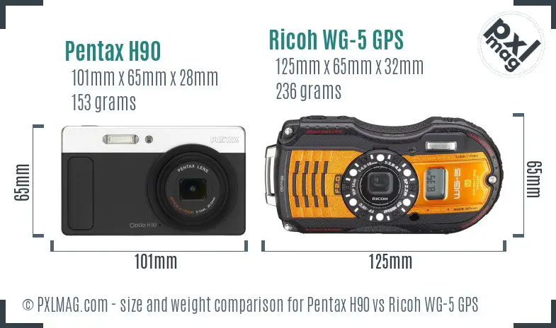 Pentax H90 vs Ricoh WG-5 GPS size comparison