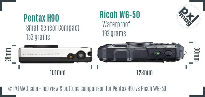 Pentax H90 vs Ricoh WG-50 top view buttons comparison