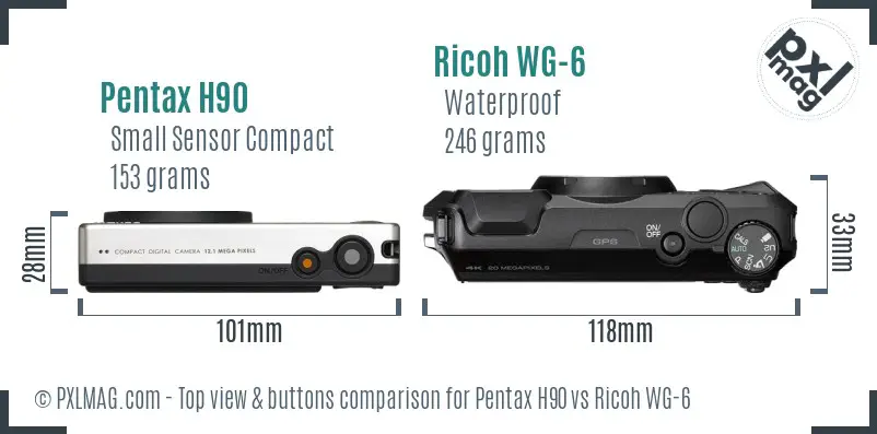 Pentax H90 vs Ricoh WG-6 top view buttons comparison