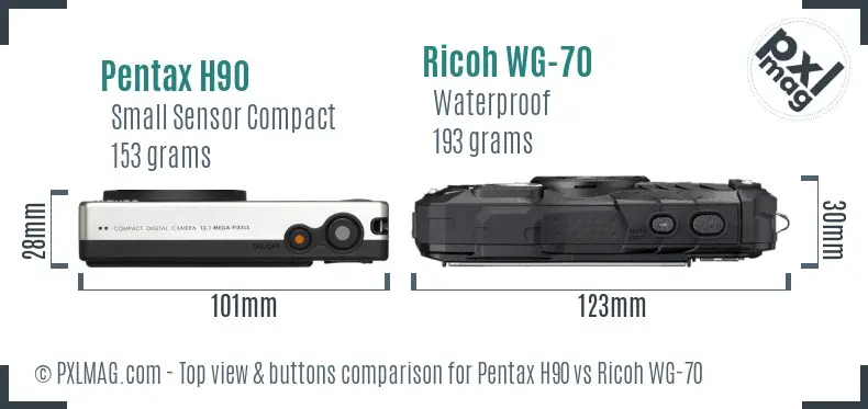 Pentax H90 vs Ricoh WG-70 top view buttons comparison